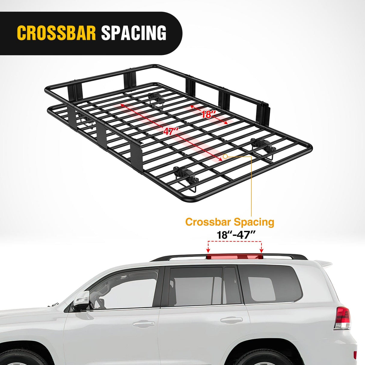 Accessories 64 x 39 x 6 Inch Universal Roof Rack Cargo Basket Kit