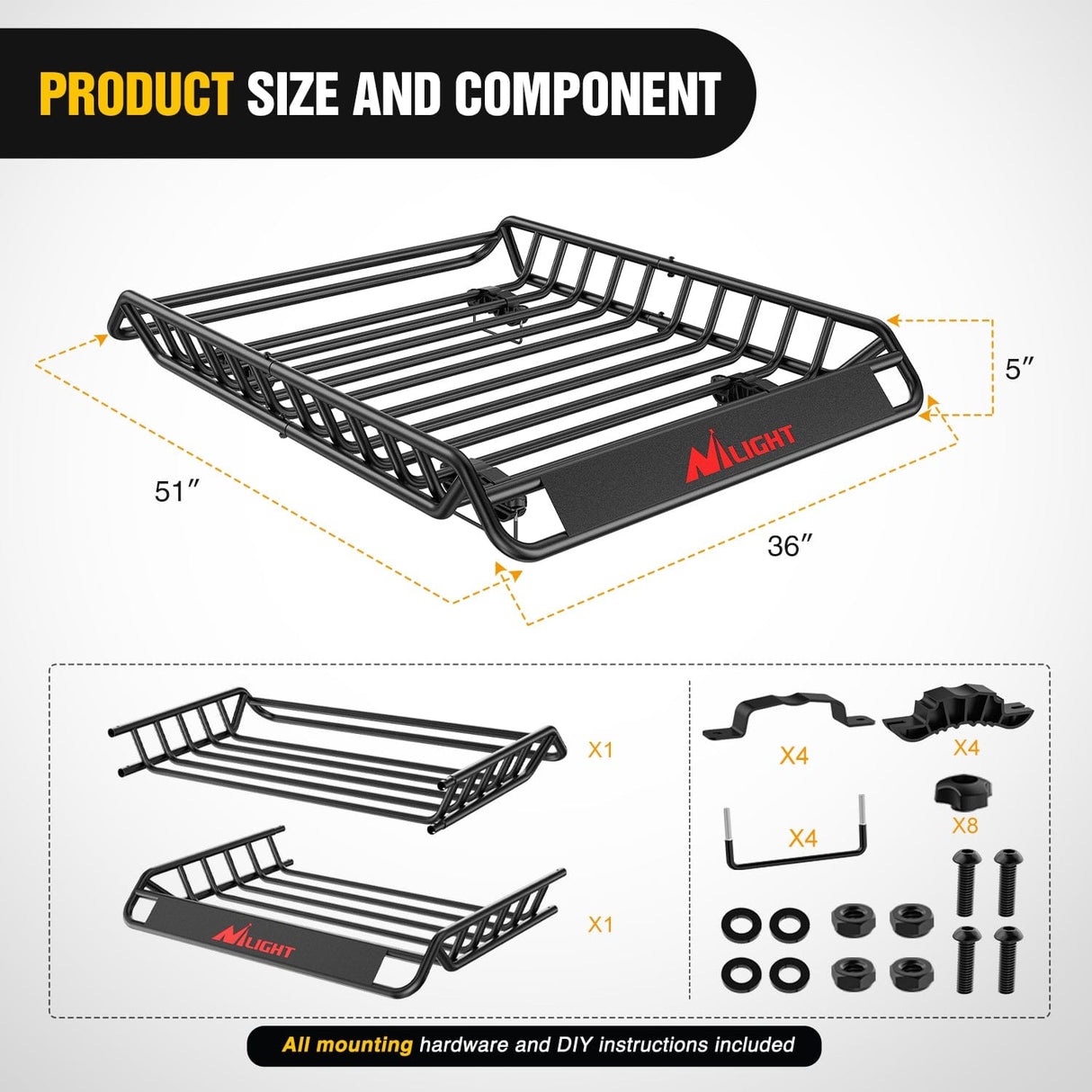 Accessories 51 x 36 x 5in Universal Roof Rack Cargo Basket