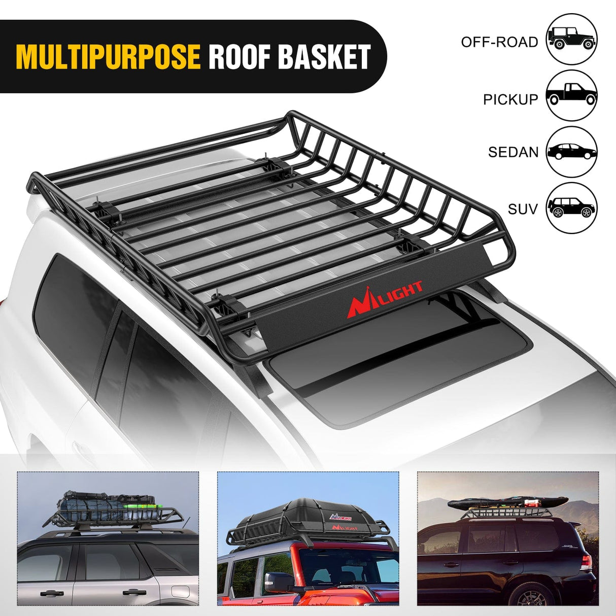 Accessories 51 x 36 x 5in Universal Roof Rack Cargo Basket