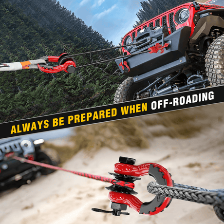 Shackle 3/4 inch D-Ring Shackle with Towing Pulley Red (Pair)