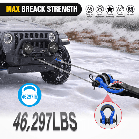 Shackle 3/4 inch D-Ring Shackle with Towing Pulley Blue (Pair)
