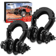 Shackle 3/4 inch D-Ring Shackle with Towing Pulley Black (Pair)