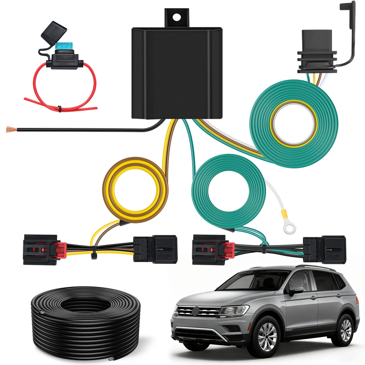 4 Pin Trailer Wiring Harness Kit 56403 Vehicle Standard 4 Way Connector Custom for 2018 2019 2020 2021 2022 2023 2024 Volkswagen Tiguan Simple Fit Tow Hitch Harness