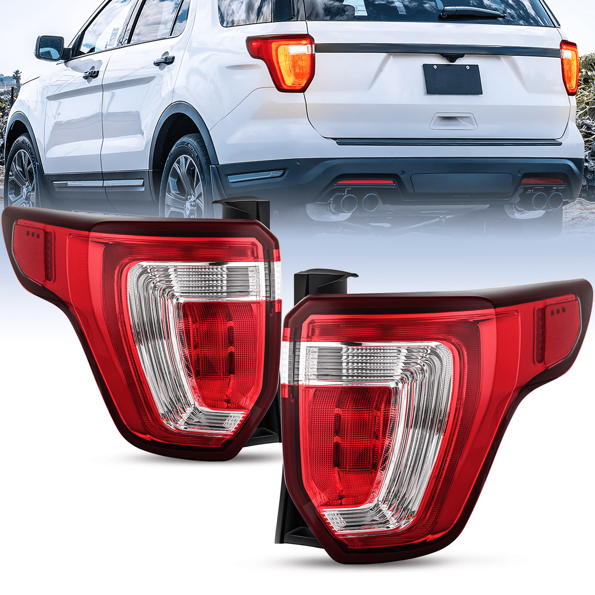 Taillight Assembly Taillight Assembly Compatible with 2016 2017 2018 2019 Ford Explorer Rear Lamp Replacement OE Style LED and halogen bulbs Driver Side Passenger