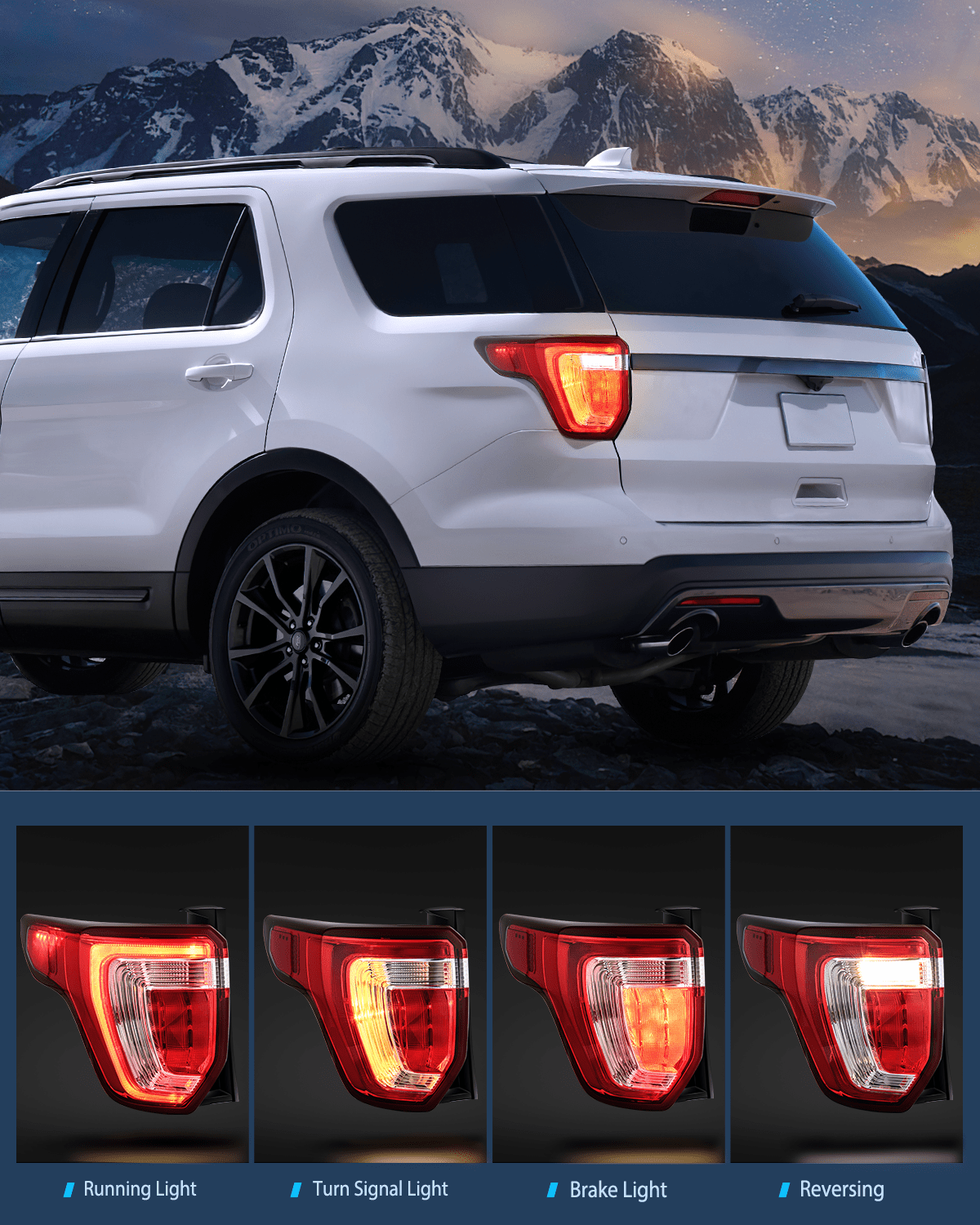 Taillight Assembly Taillight Assembly Compatible with 2016 2017 2018 2019 Ford Explorer Rear Lamp Replacement OE Style LED and halogen bulbs Driver Side Passenger