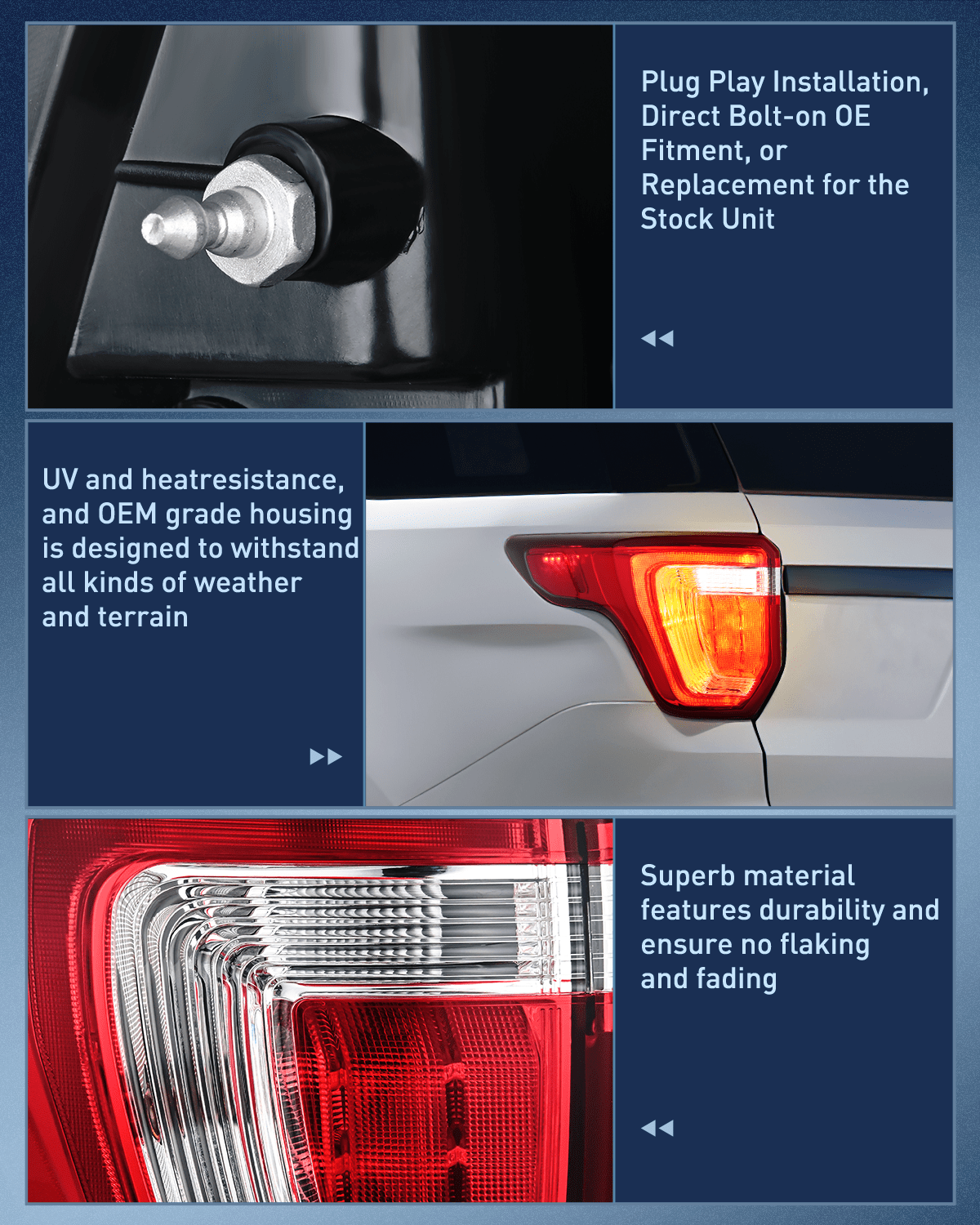 Taillight Assembly Taillight Assembly Compatible with 2016 2017 2018 2019 Ford Explorer Rear Lamp Replacement OE Style LED and halogen bulbs Driver Side Passenger