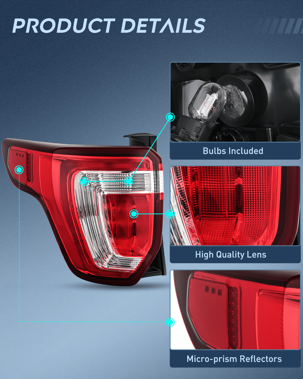 Taillight Assembly Taillight Assembly Compatible with 2016 2017 2018 2019 Ford Explorer Rear Lamp Replacement OE Style LED and halogen bulbs Driver Side Passenger