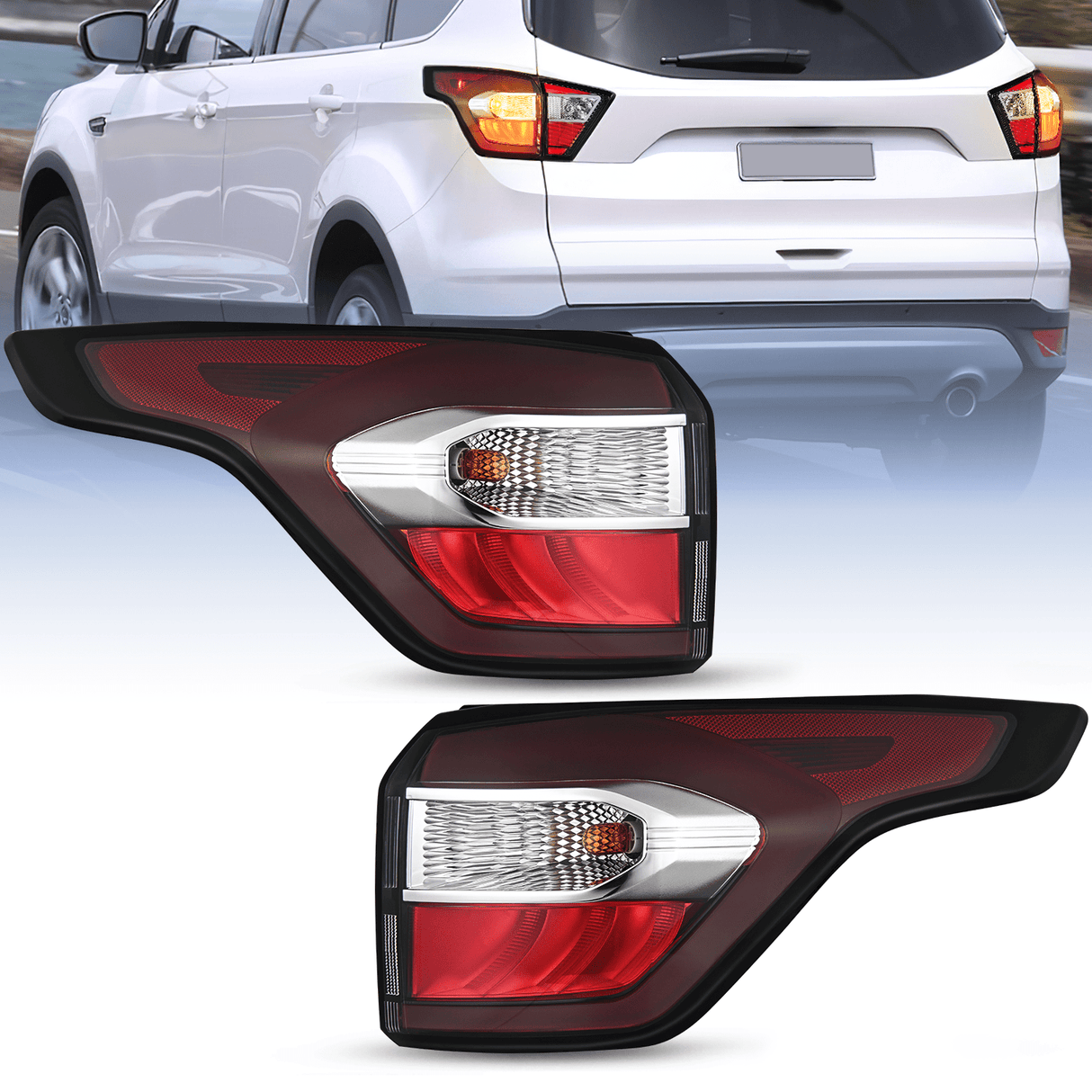 Taillight Assembly Taillight Assembly Compatible with 2017 2018 2019 Ford Escape Kuga Outer Rear Lamp Replacement OE Style LED and halogen bulbs Driver Side Passenger