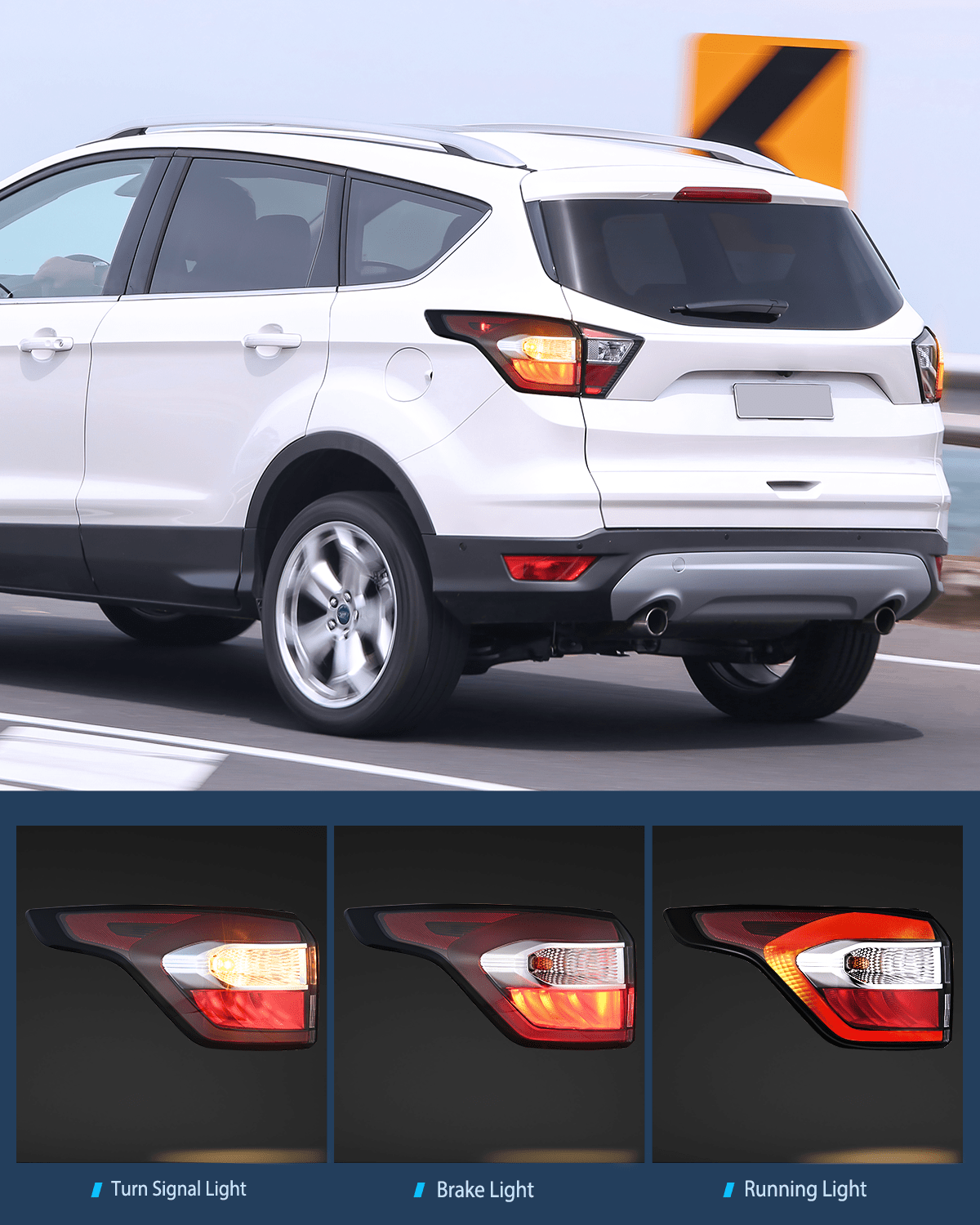 Taillight Assembly Taillight Assembly Compatible with 2017 2018 2019 Ford Escape Kuga Outer Rear Lamp Replacement OE Style LED and halogen bulbs Driver Side Passenger