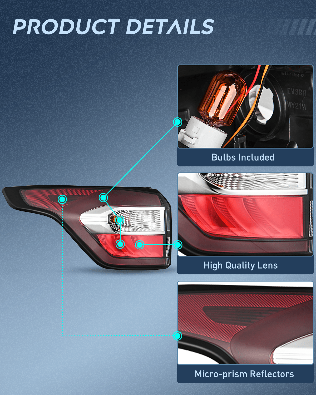 Taillight Assembly Taillight Assembly Compatible with 2017 2018 2019 Ford Escape Kuga Outer Rear Lamp Replacement OE Style LED and halogen bulbs Driver Side Passenger