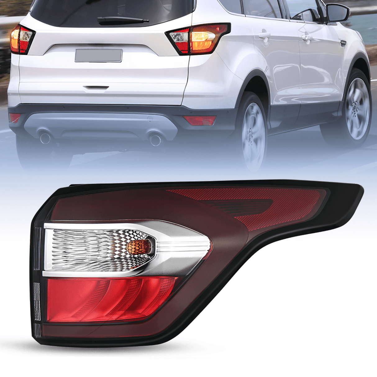 Taillight Assembly Taillight Assembly Compatible with 2017 2018 2019 Ford Escape Kuga Outer Rear Lamp Replacement OE Style LED and halogen bulbs Passenger Side