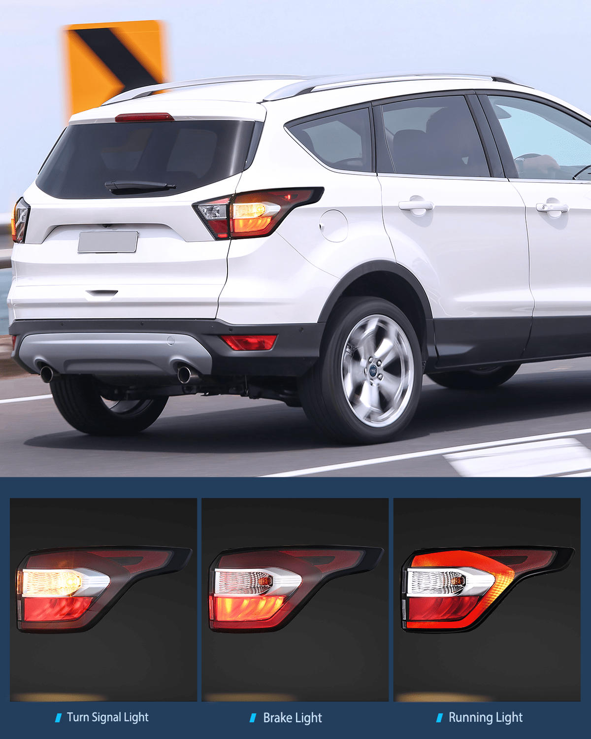 Taillight Assembly Taillight Assembly Compatible with 2017 2018 2019 Ford Escape Kuga Outer Rear Lamp Replacement OE Style LED and halogen bulbs Passenger Side