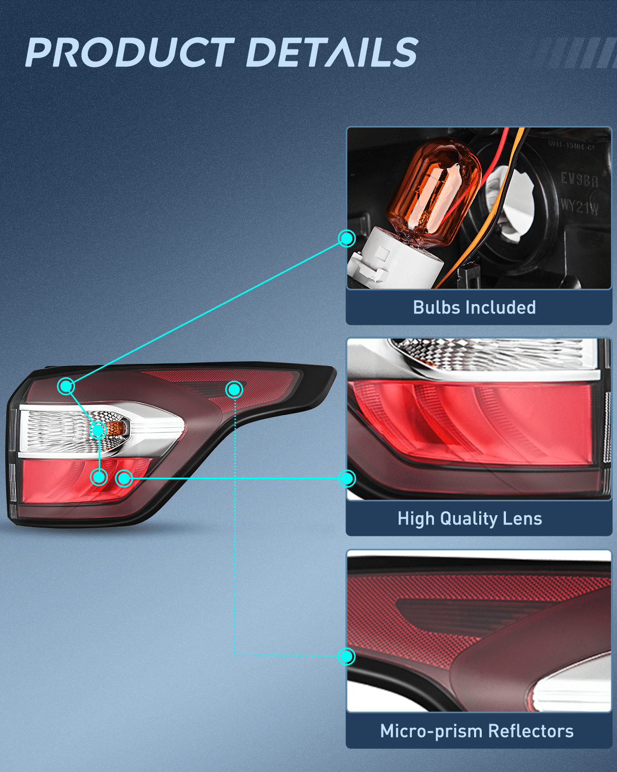 Taillight Assembly Taillight Assembly Compatible with 2017 2018 2019 Ford Escape Kuga Outer Rear Lamp Replacement OE Style LED and halogen bulbs Passenger Side