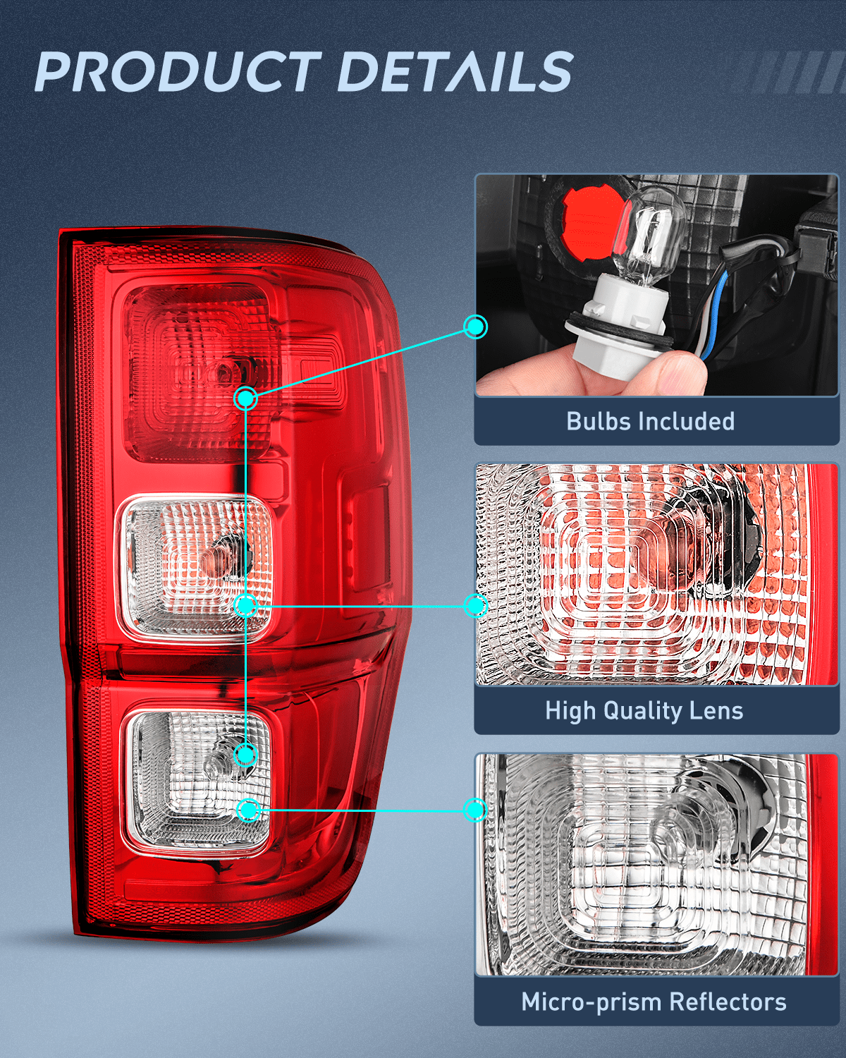 Taillight Assembly 2019 2020 2021 2022 2023 Ford Ranger XL Rear Lamp Replacement Taillight Assembly OE Style with LED and halogen bulbs Passenger Side