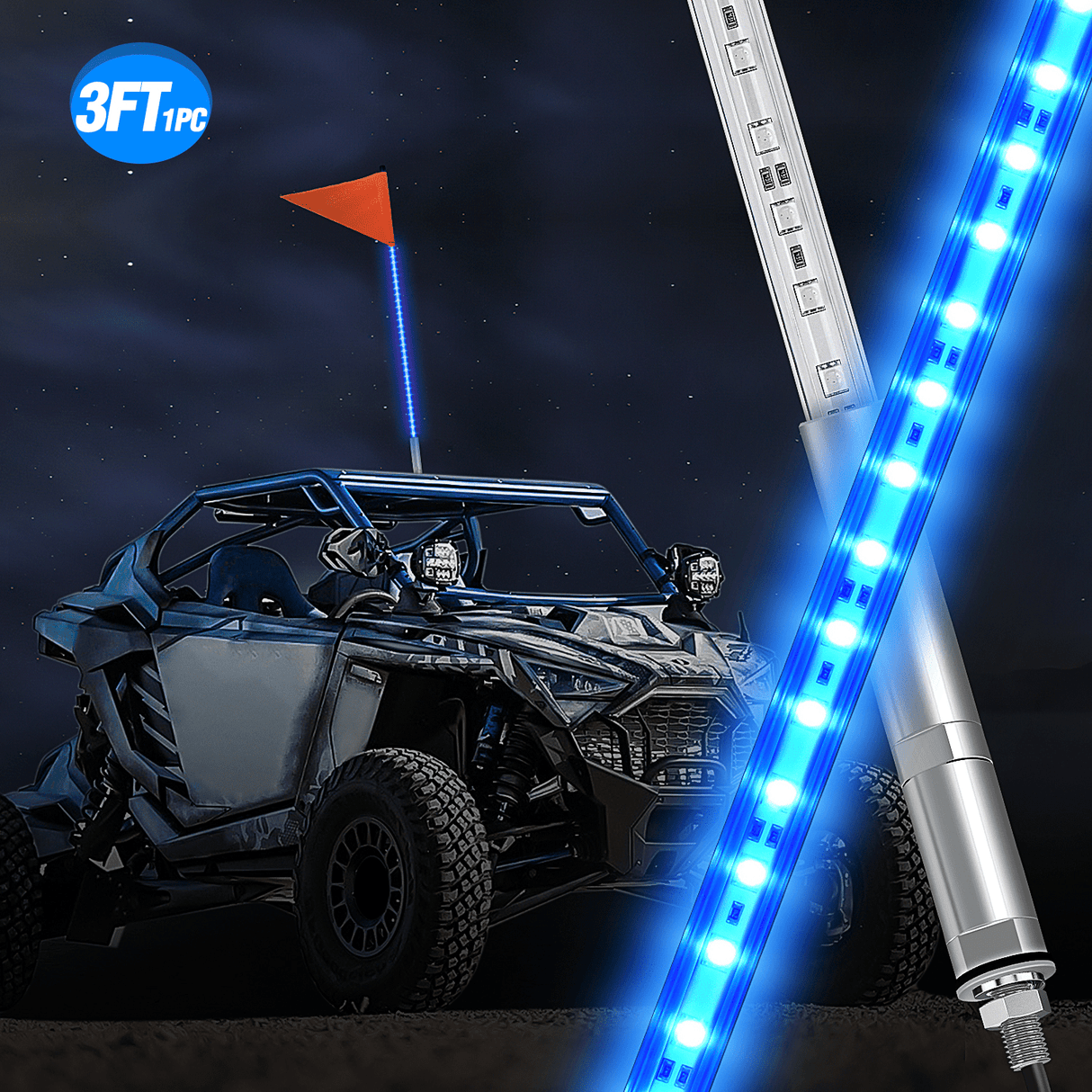 LED Whip Light 3FT LED Blue Whip Light with Aluminum Base Blue Color