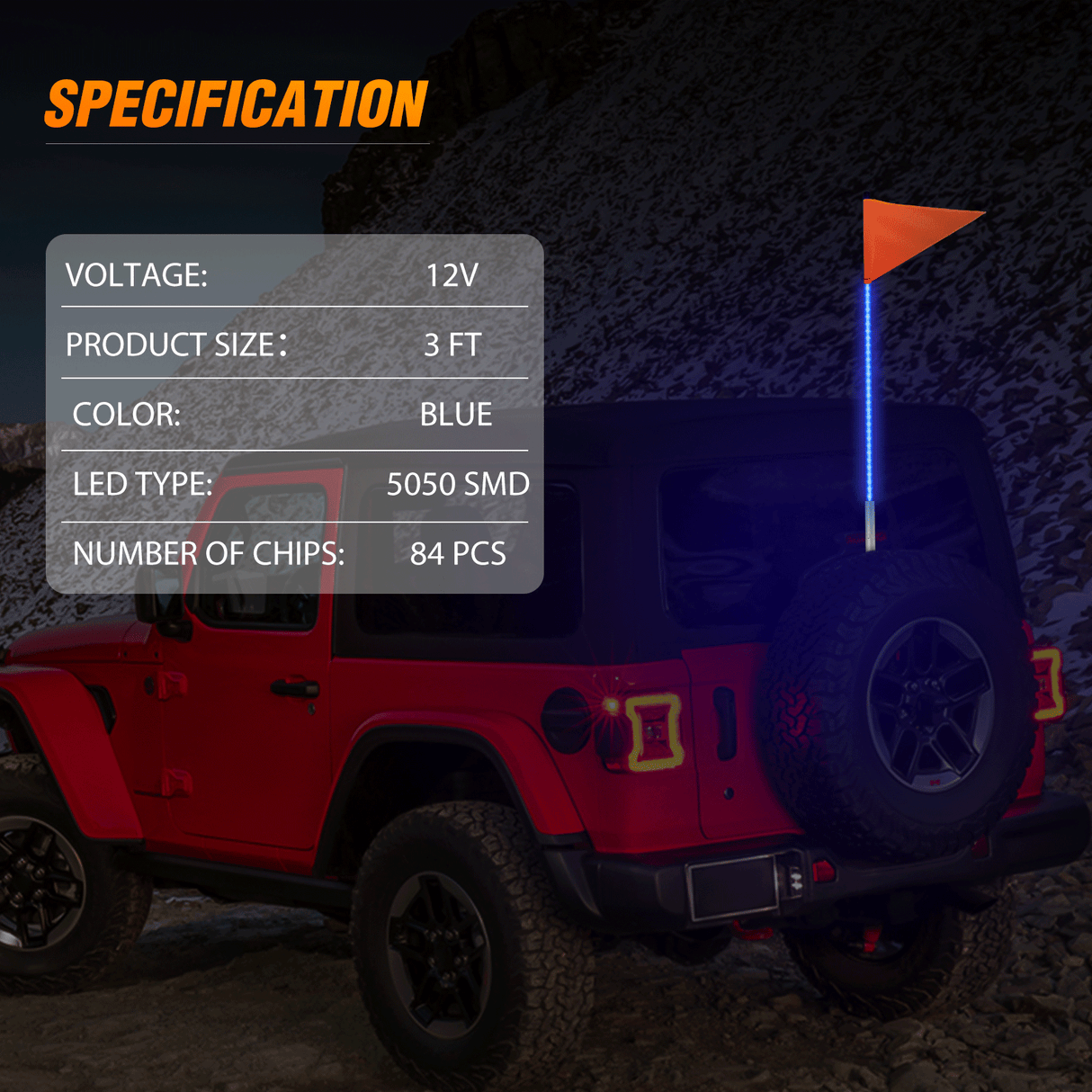 LED Whip Light 3FT LED Blue Whip Light with Aluminum Base Blue Color