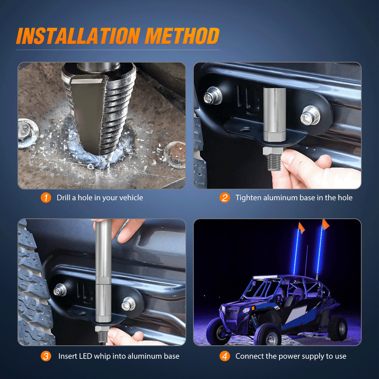 LED Whip Light 3FT LED Blue Whip Light with Aluminum Base Blue Color