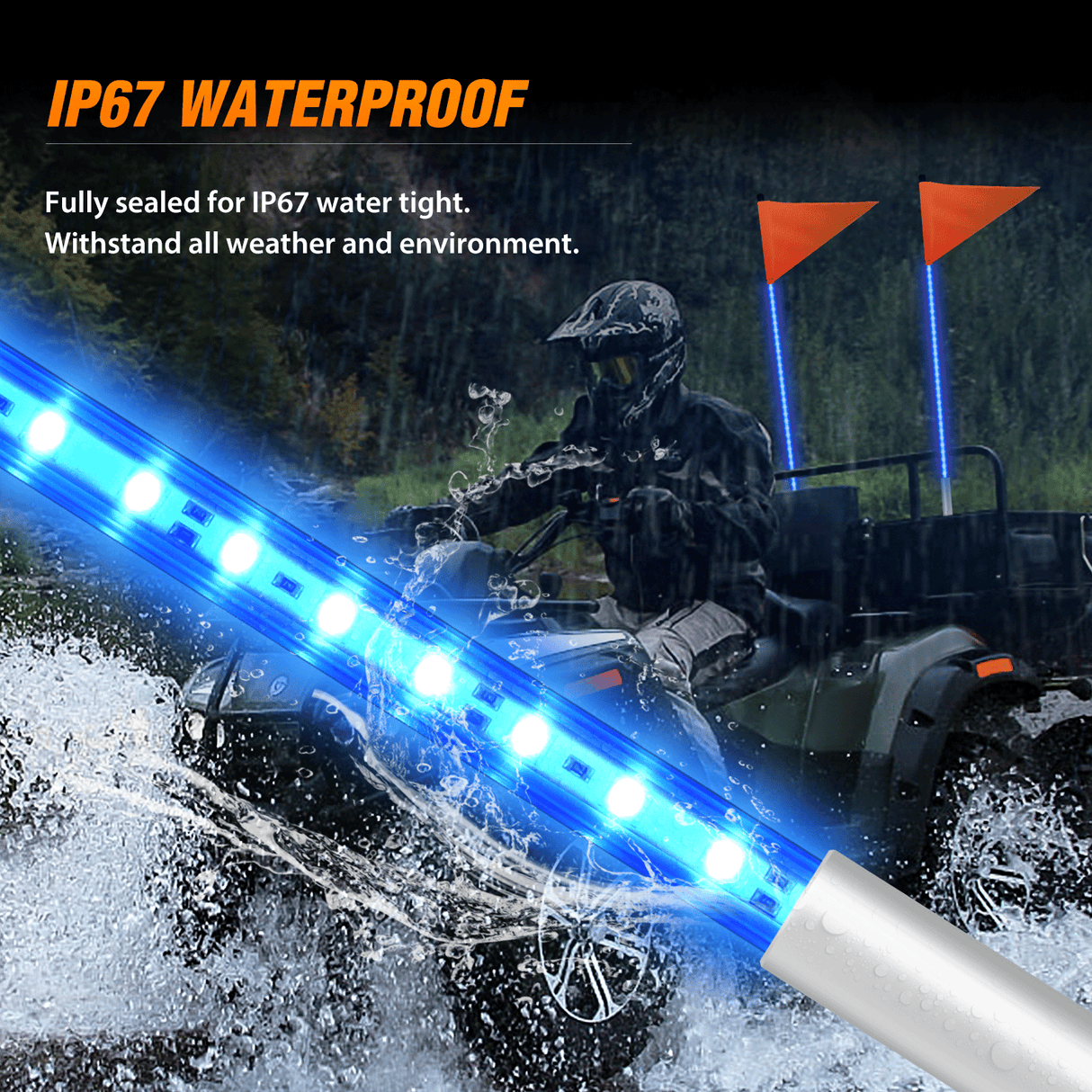 LED Whip Light 3FT LED Blue Whip Light with Aluminum Base Blue Color