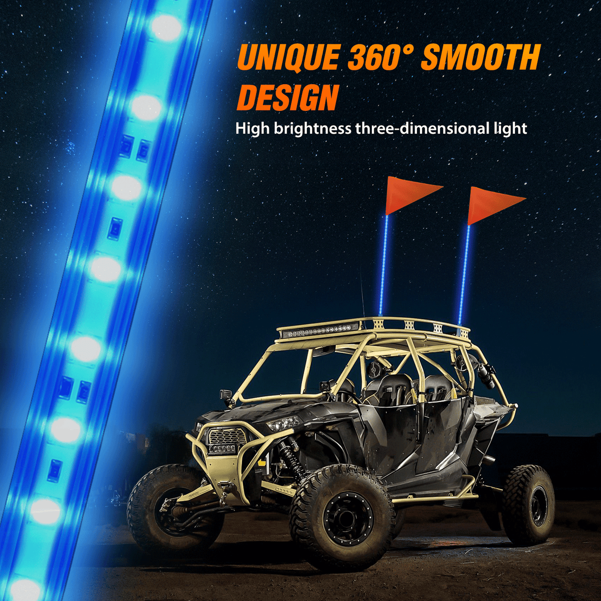 LED Whip Light 3FT LED Blue Whip Light with Aluminum Base Blue Color