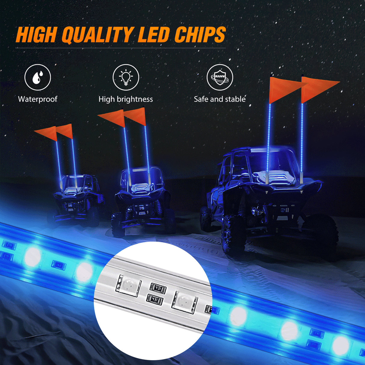 LED Whip Light 3FT LED Blue Whip Light with Aluminum Base Blue Color