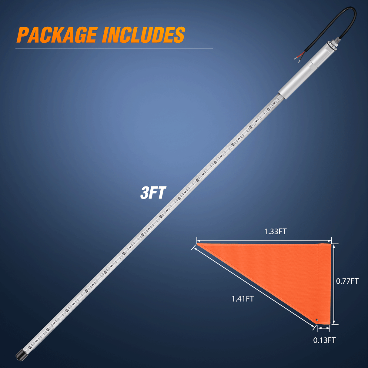 LED Whip Light 3FT LED Blue Whip Light with Aluminum Base Blue Color