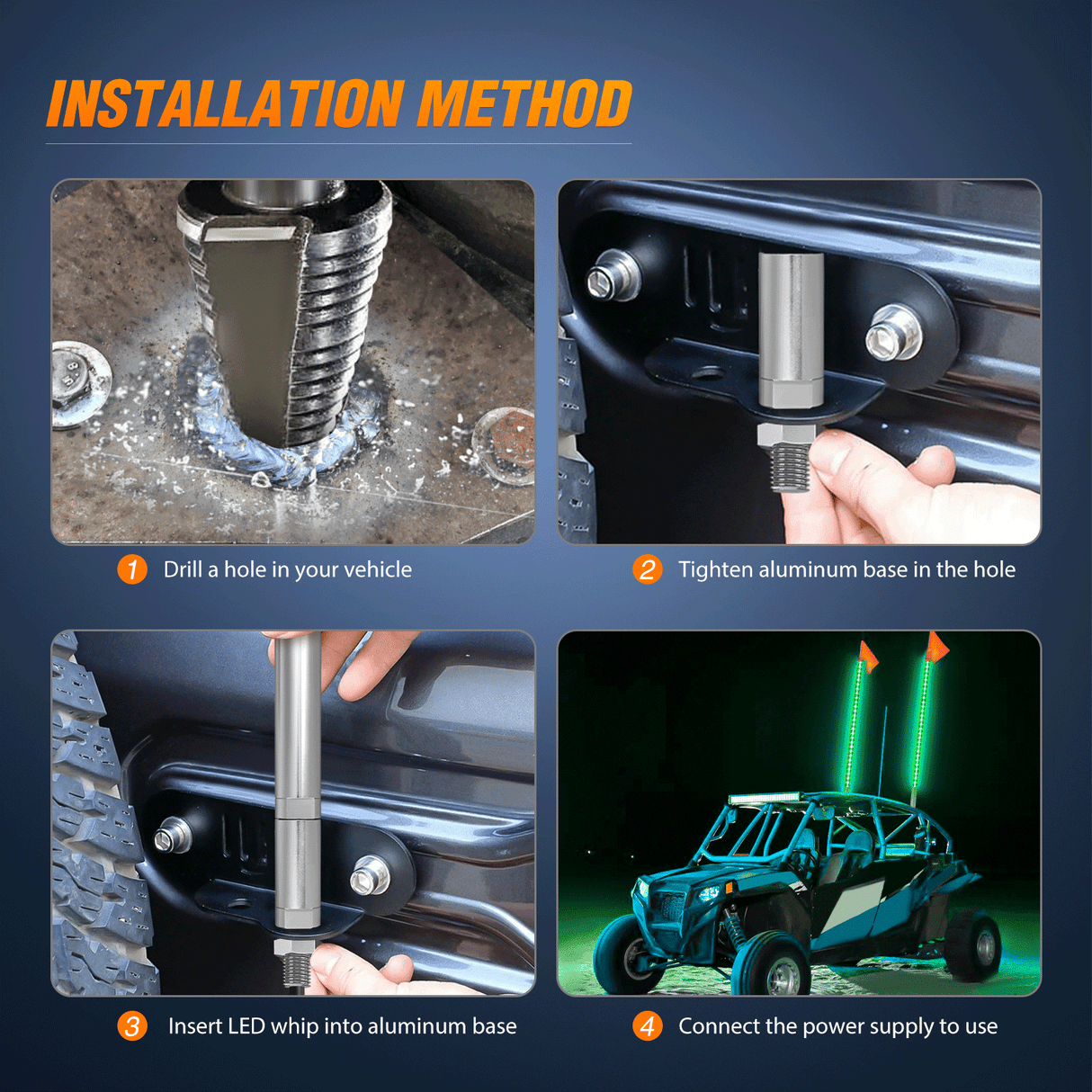 LED Whip Light 3FT LED Whip Light with Aluminum Base Green Color