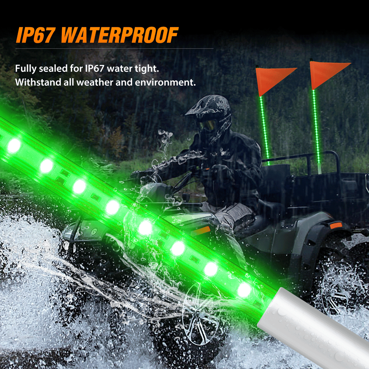 LED Whip Light 3FT LED Whip Light with Aluminum Base Green Color