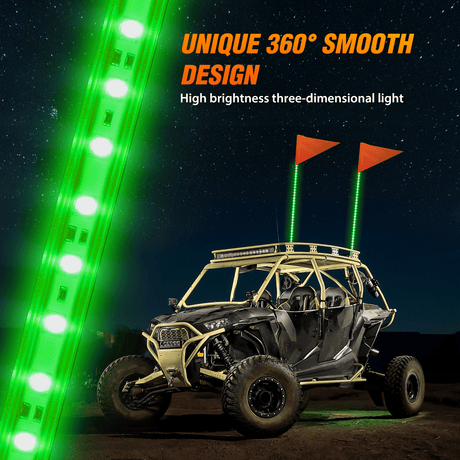 LED Whip Light 3FT LED Whip Light with Aluminum Base Green Color