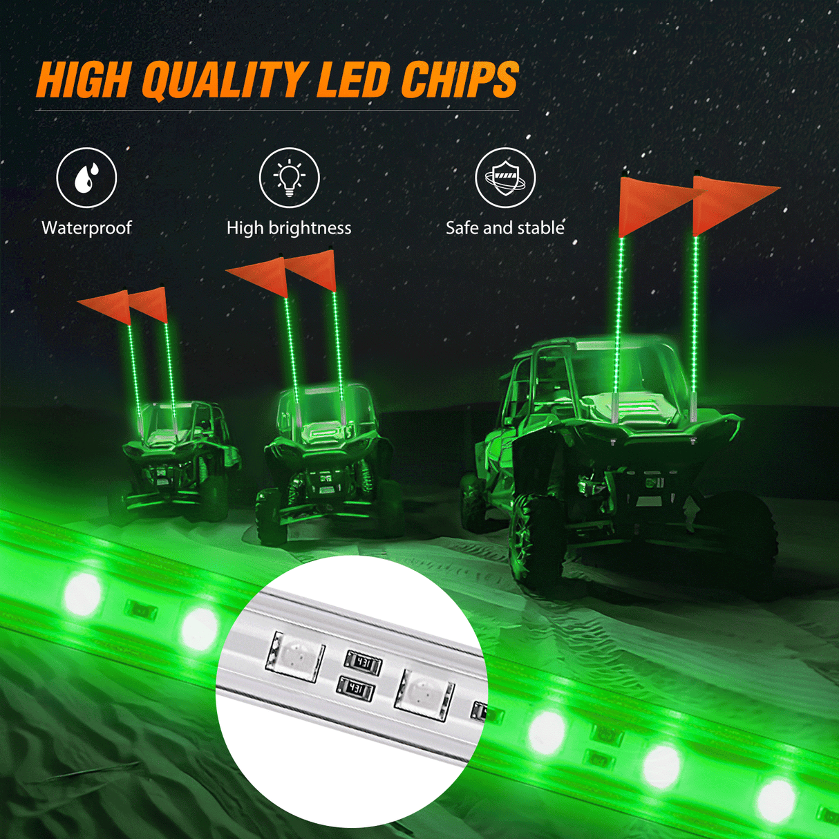 LED Whip Light 3FT LED Whip Light with Aluminum Base Green Color