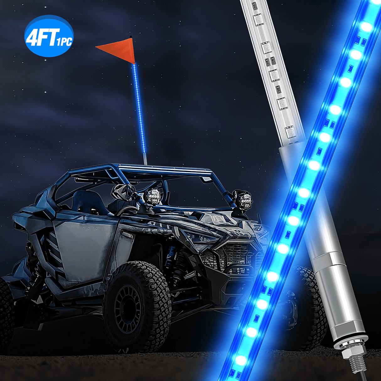 LED Whip Light 4FT LED Blue Whip Light with Aluminum Base Blue Color