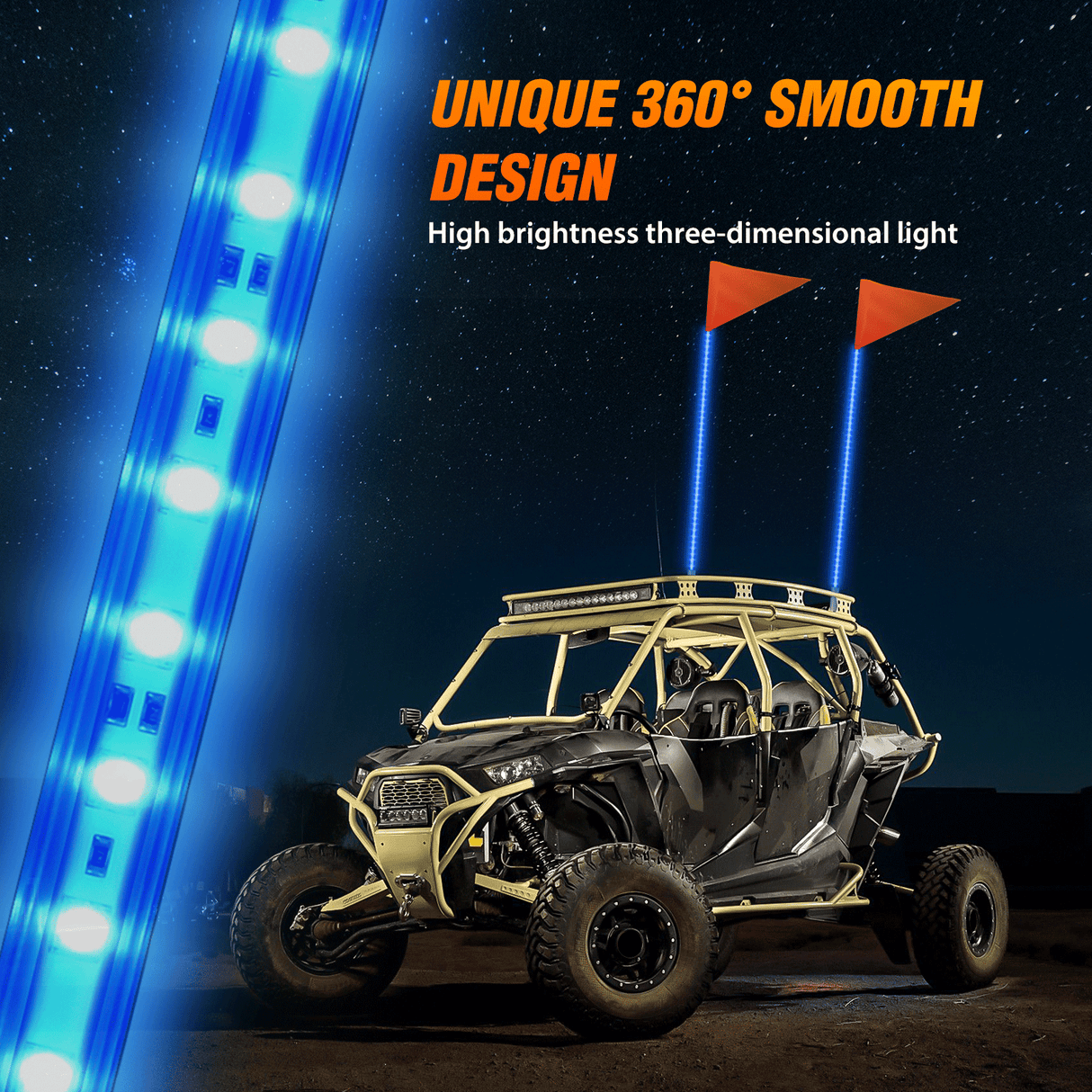 LED Whip Light 4FT LED Blue Whip Light with Aluminum Base Blue Color