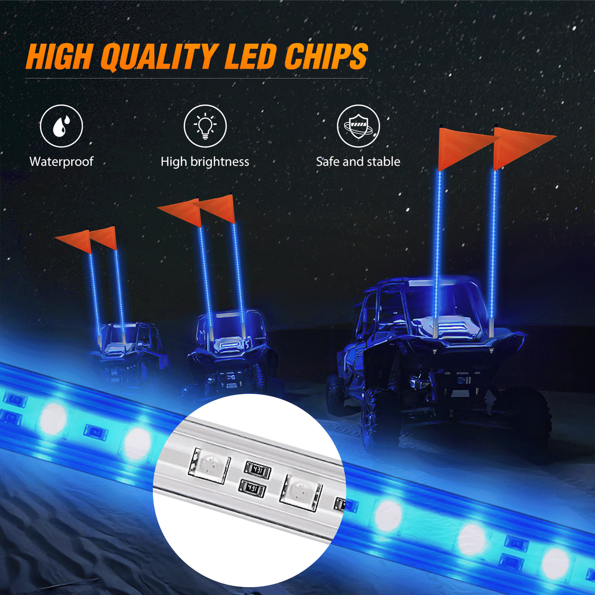 LED Whip Light 4FT LED Blue Whip Light with Aluminum Base Blue Color