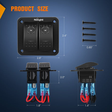 Rocker Switch 2Gang Aluminum 5Pin ON/Off Rocker Switch Panel Purple