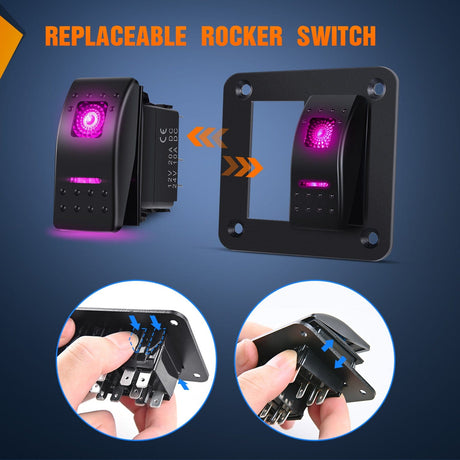 Rocker Switch 2Gang Aluminum 5Pin ON/Off Rocker Switch Panel Purple