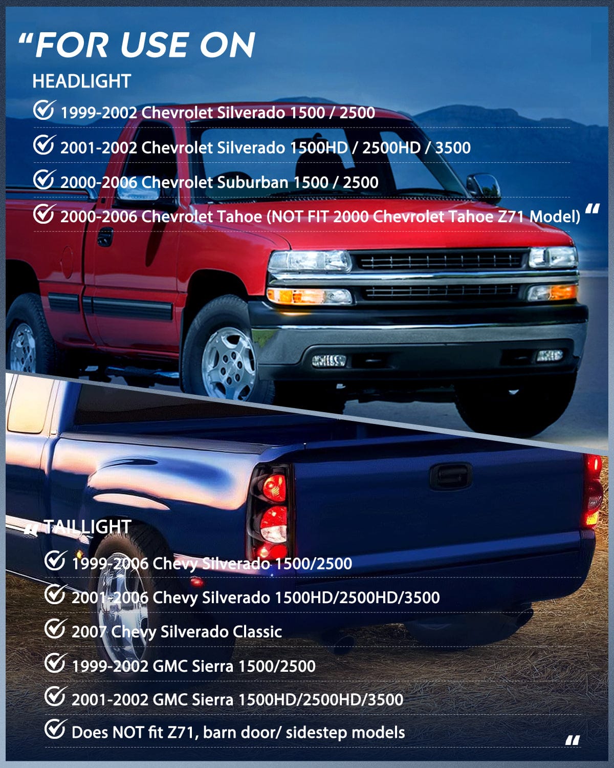 Taillight Assembly Headlight and Taillight Assembly Combo Compatible with 1999 2000 2001 2002 Chevy Silverado 1500 2500 1500HD 2500HD 3500 OE Style Chrome Housing Clear Reflector Smoke