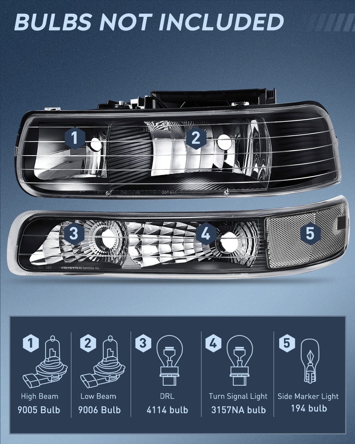 Taillight Assembly Headlight and Taillight Assembly Combo Compatible with 1999 2000 2001 2002 Chevy Silverado 1500 2500 1500HD 2500HD 3500 OE Style Black Housing Clear Reflector Smoke