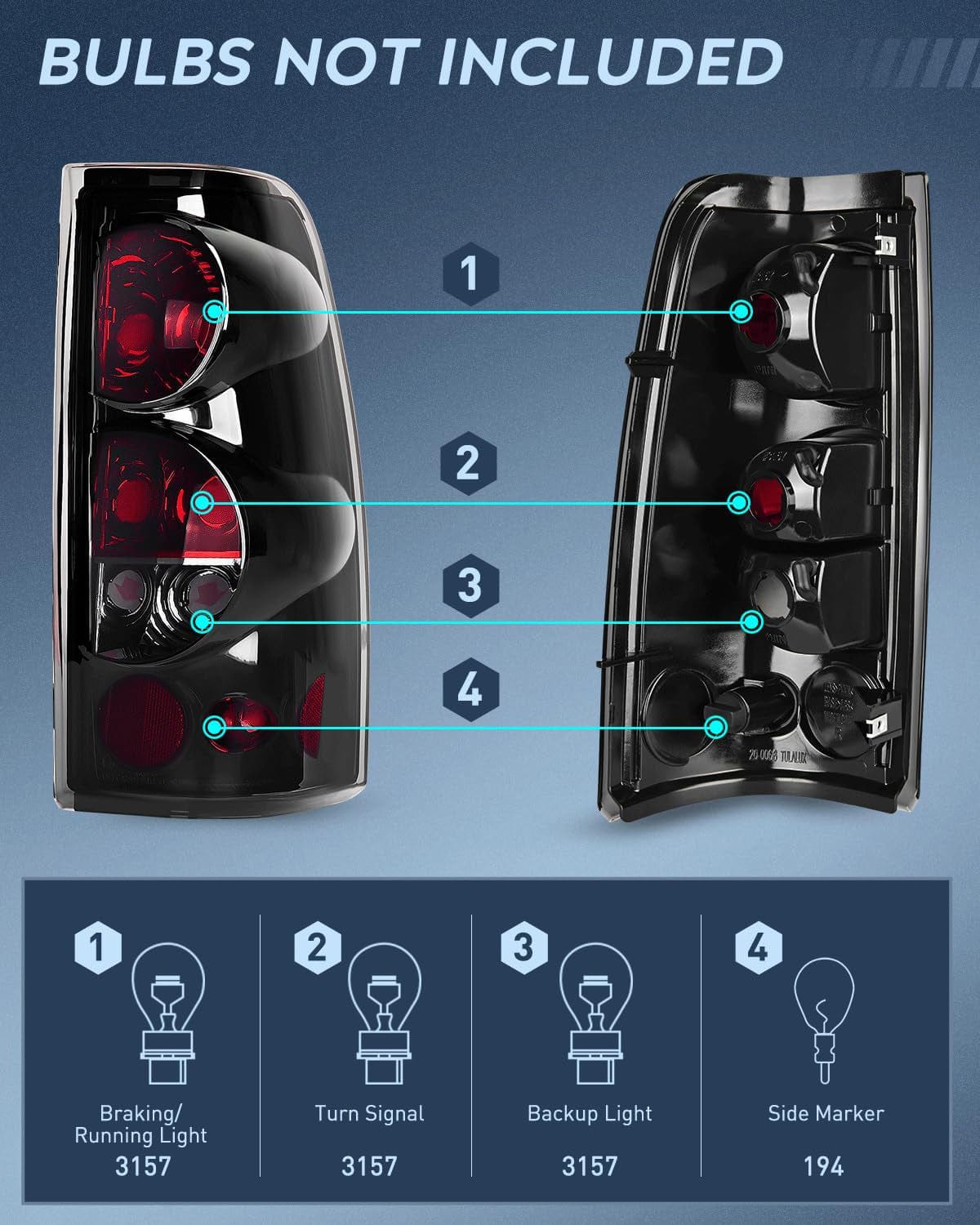 Taillight Assembly Headlight and Taillight Assembly Combo Compatible with 1999 2000 2001 2002 Chevy Silverado 1500 2500 1500HD 2500HD 3500 OE Style Black Housing Clear Reflector Smoke