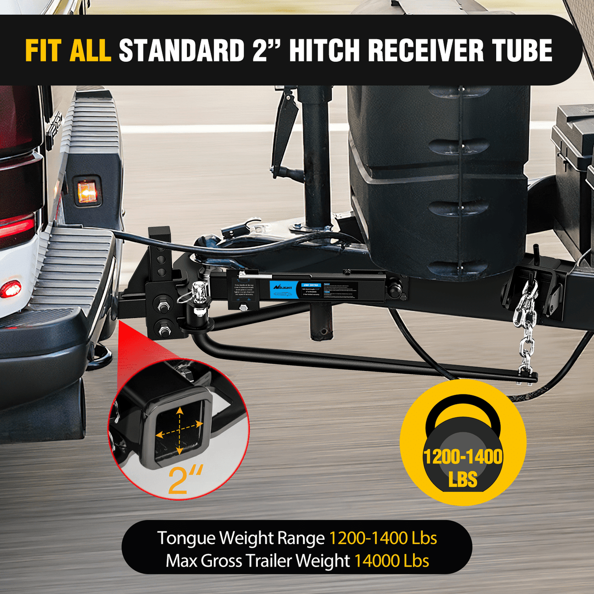 Trailer Hitch 1200 lbs Round Bar Weight Distributing Hitches Kit with Sway Control