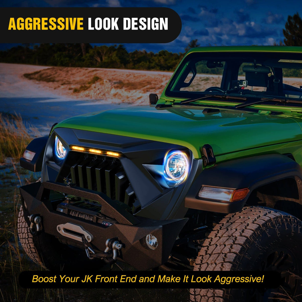 Front Bumper Grill Cover Front Bumper Grill Cover for 2018 2019 2020 2021 2022 2023 2024 2025 Wrangler JL and Gladiator JT with LED Amber Lights Matte Black