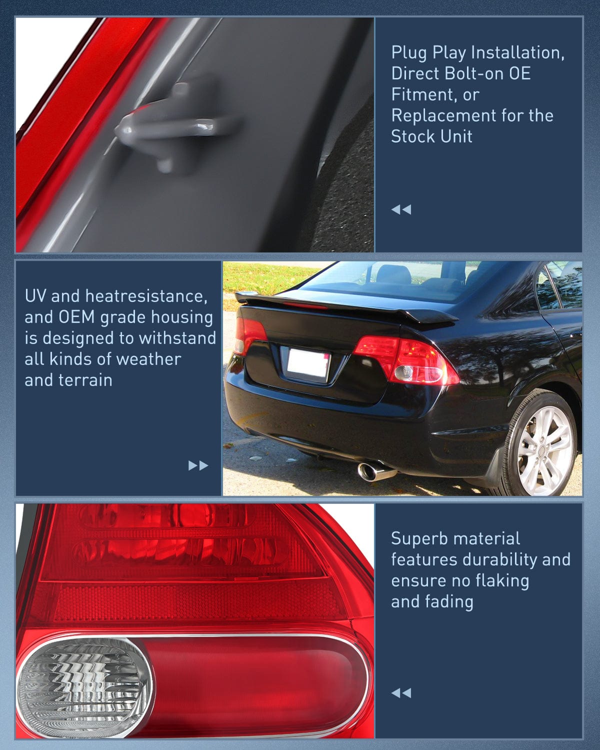 Taillight Assembly Taillight Assembly Compatible with 2006 2007 2008 Honda Civic Sedan Hybrid DX EX GX LX 4 Door Rear Lamp Replacement OE Style Passenger Side