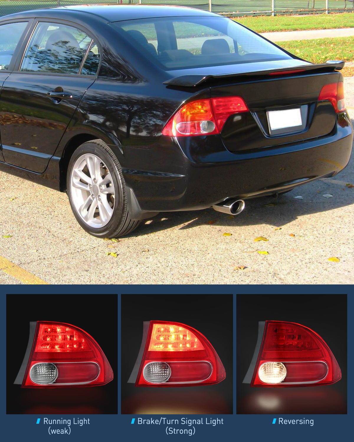 Taillight Assembly Taillight Assembly Compatible with 2006 2007 2008 Honda Civic Sedan Hybrid DX EX GX LX 4 Door Rear Lamp Replacement OE Style Driver and Passenger Side