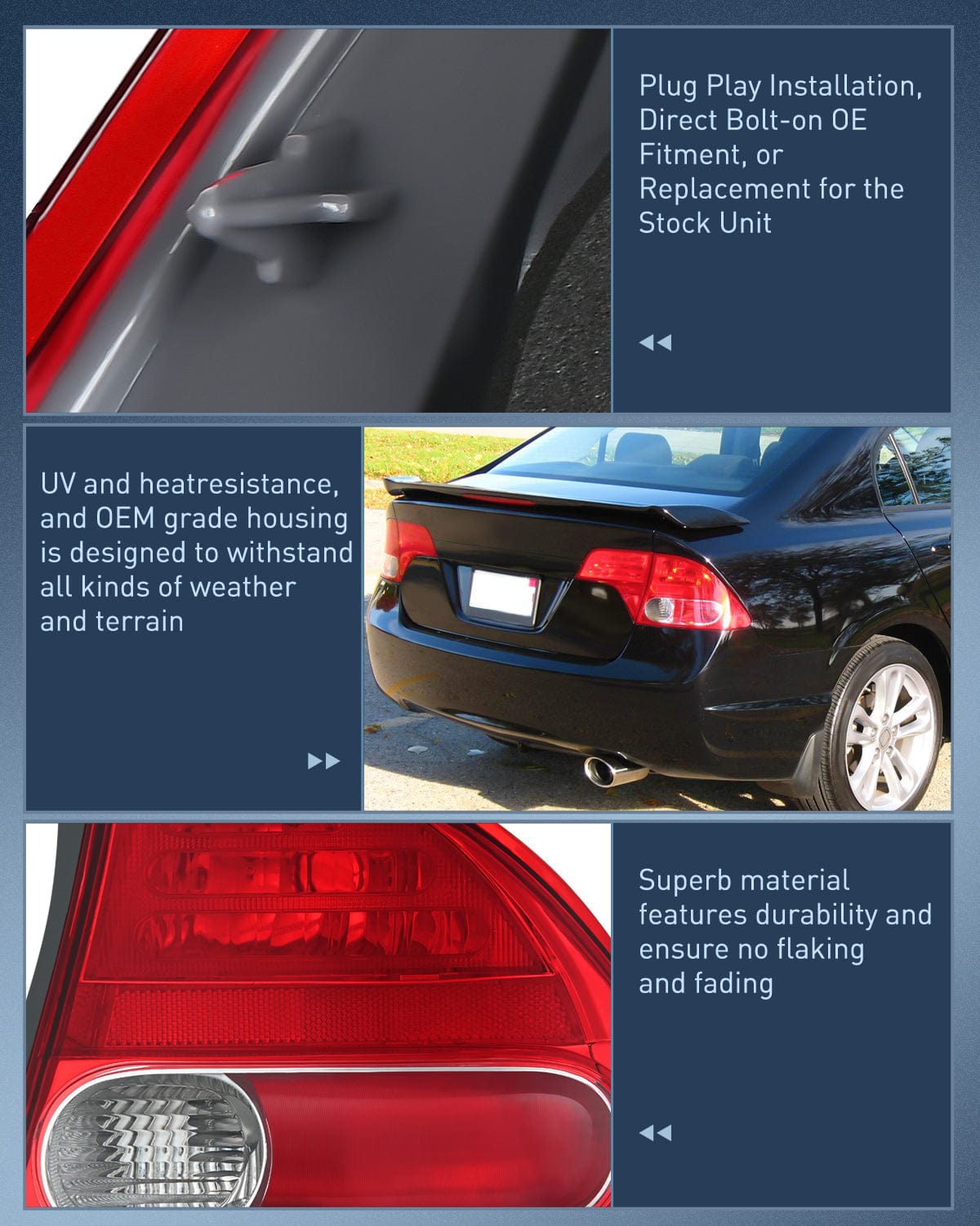 Taillight Assembly Taillight Assembly Compatible with 2006 2007 2008 Honda Civic Sedan Hybrid DX EX GX LX 4 Door Rear Lamp Replacement OE Style Driver and Passenger Side