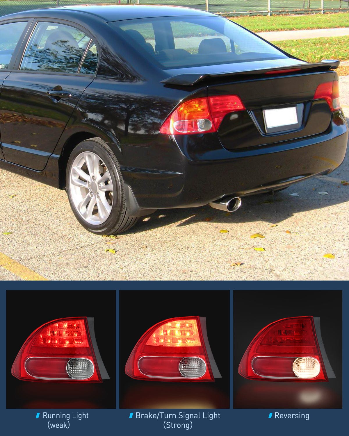 Taillight Assembly Taillight Assembly Compatible with 2006 2007 2008 Honda Civic Sedan Hybrid DX EX GX LX 4 Door Rear Lamp Replacement OE Style Driver Side