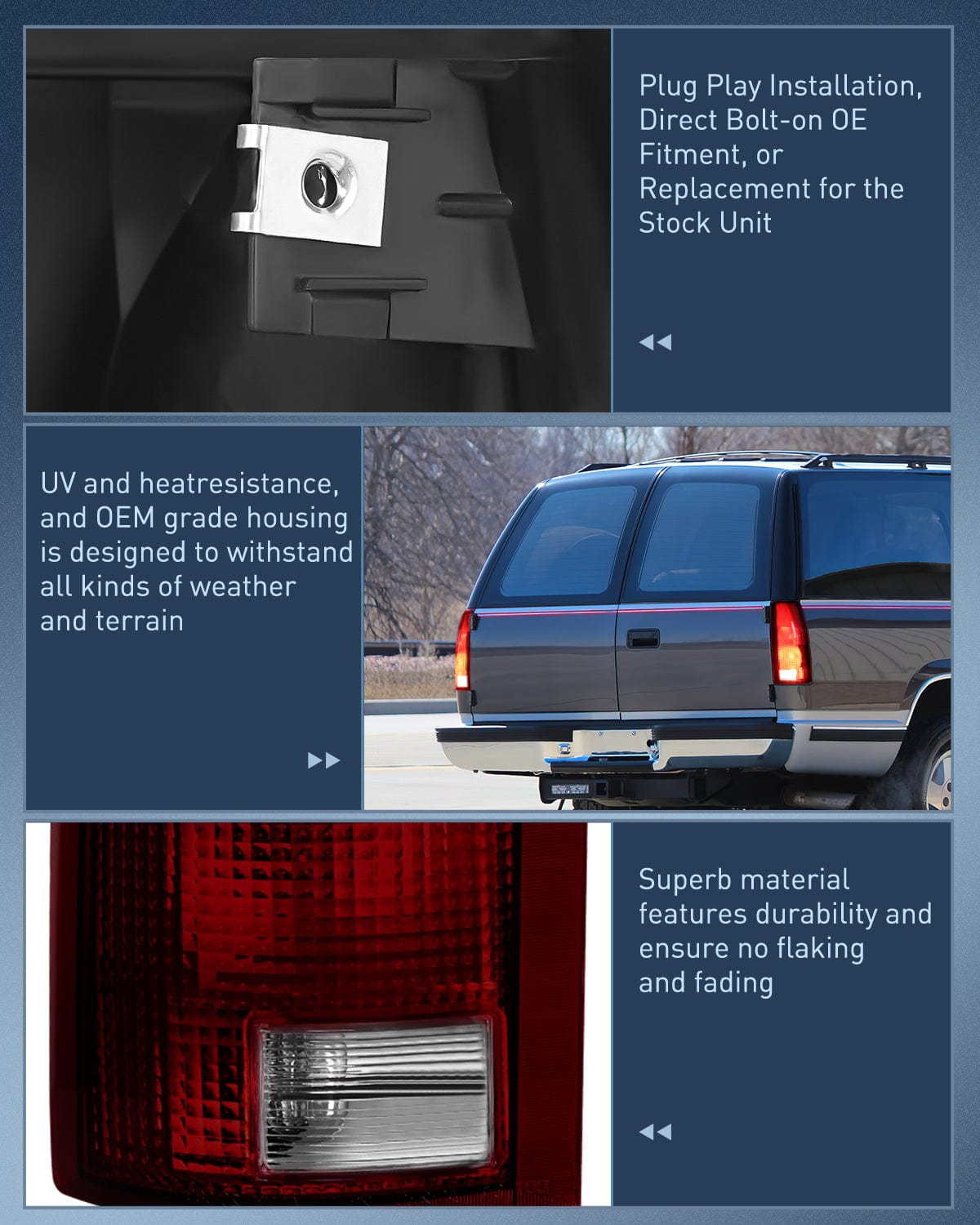 Taillight Assembly Taillight Assembly Compatible with 1988 1989 1990 1991 1992 1993 1994 1995 1996 1997 1998 1999 Chevy GMC C/K Suburban Blazer Tahoe Yukon 2000 Cadillac Escalade Pair Dark Red Lens