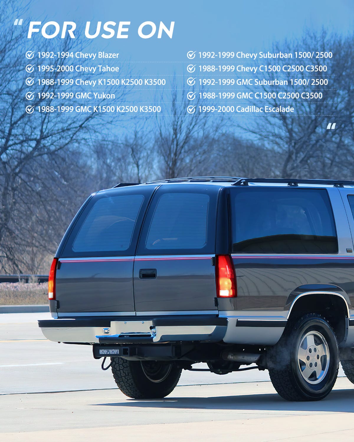 Taillight Assembly Taillight Assembly Compatible with 1988 1989 1990 1991 1992 1993 1994 1995 1996 1997 1998 1999 Chevy GMC C/K Suburban Blazer Tahoe Yukon 2000 Cadillac Escalade Pair Dark Red Lens