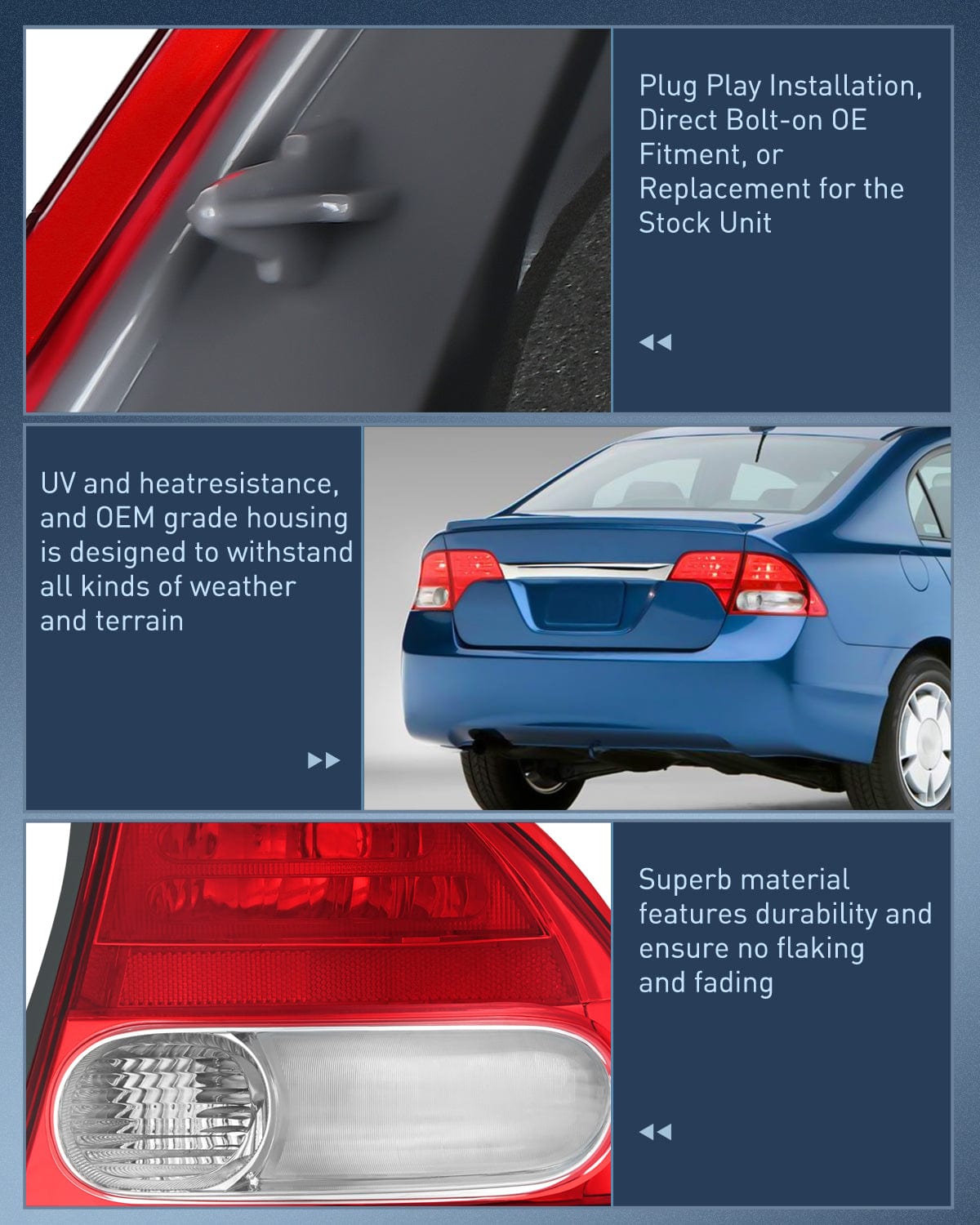 Taillight Assembly Taillight Assembly Compatible with 2009 2010 2011 Honda Civic Sedan Hybrid 4 Door Rear Lamp Replacement OE Style Driver and Passenger Side