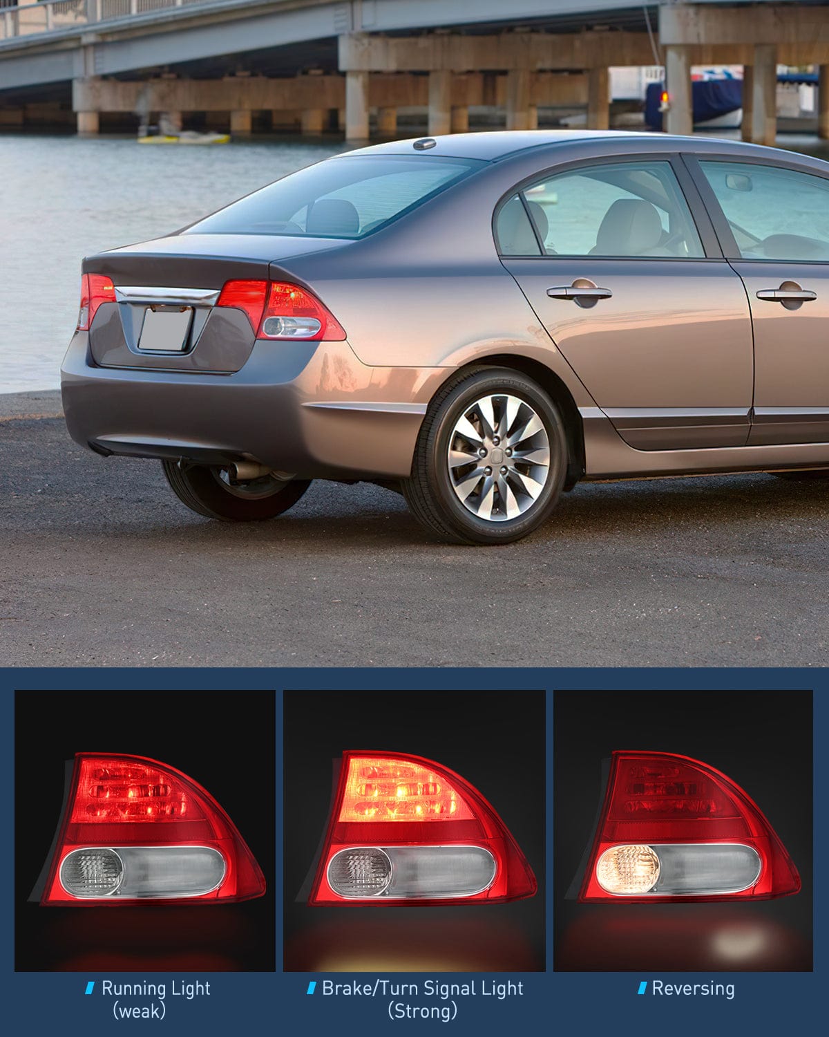 Taillight Assembly Taillight Assembly Compatible with 2009 2010 2011 Honda Civic Sedan Hybrid 4 Door Rear Lamp Replacement OE Style Passenger Side