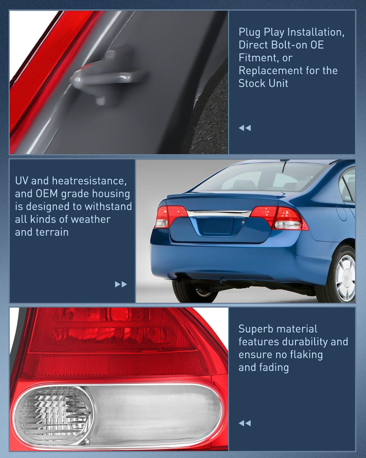 Taillight Assembly Taillight Assembly Compatible with 2009 2010 2011 Honda Civic Sedan Hybrid 4 Door Rear Lamp Replacement OE Style Passenger Side