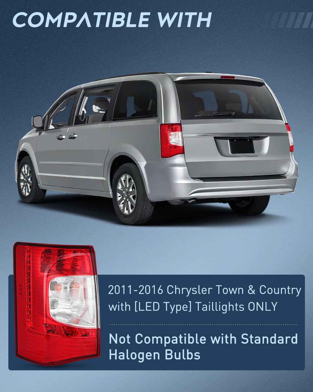 Taillight Assembly Taillight Assembly Compatible with 2011 2012 2013 2014 2015 2016 Chrysler Town & Country with LED Type Taillights Only Rear Lamp OE Style Driver Side