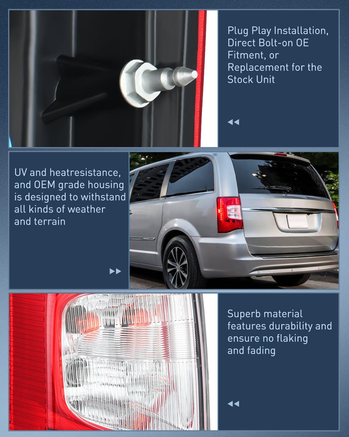 Taillight Assembly Taillight Assembly Compatible with 2011 2012 2013 2014 2015 2016 Chrysler Town & Country with LED Type Taillights Only Rear Lamp OE Style Driver Side